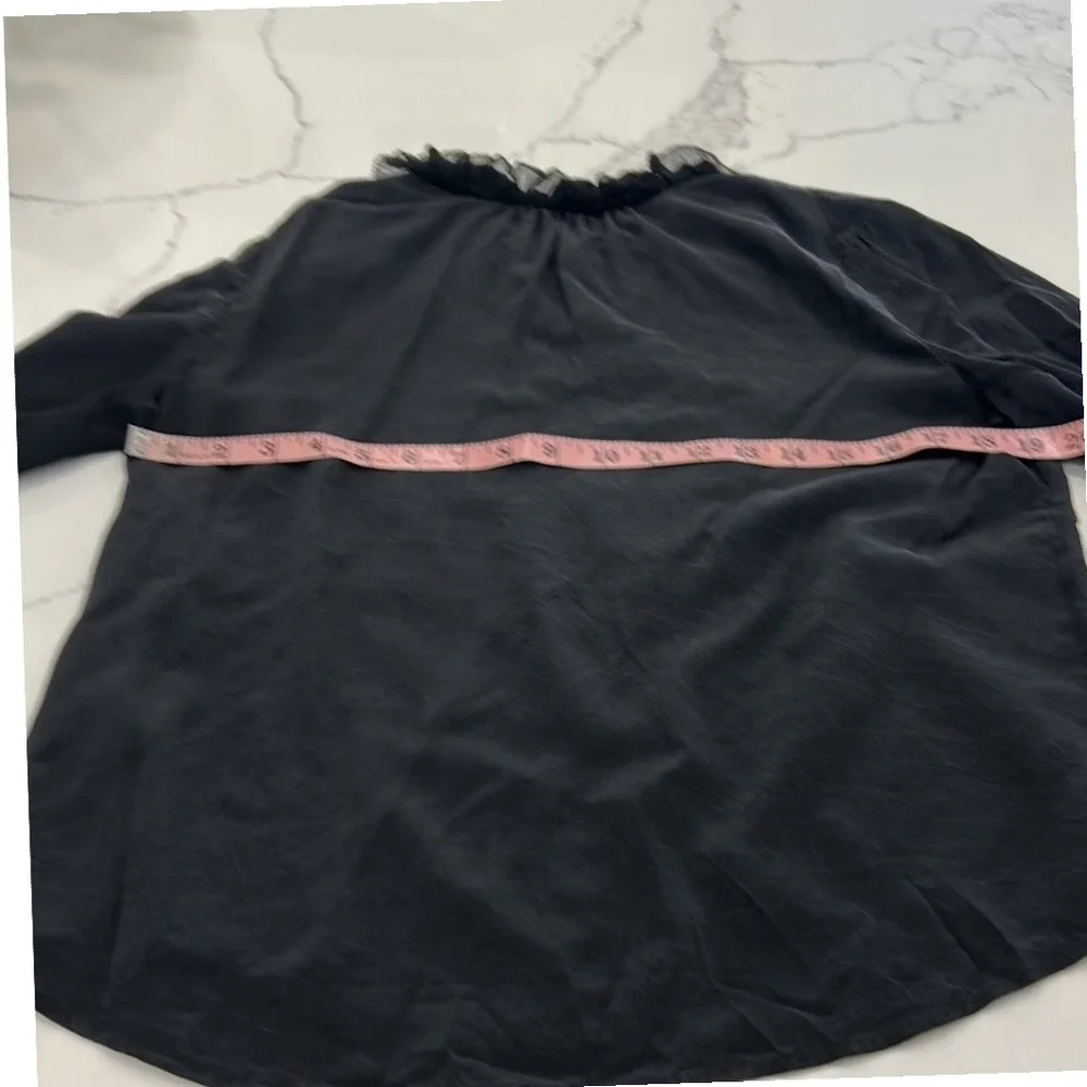 J. Crew Silk Ruffle Neck Long Sleeve‎ Black Blouse Top S-M
